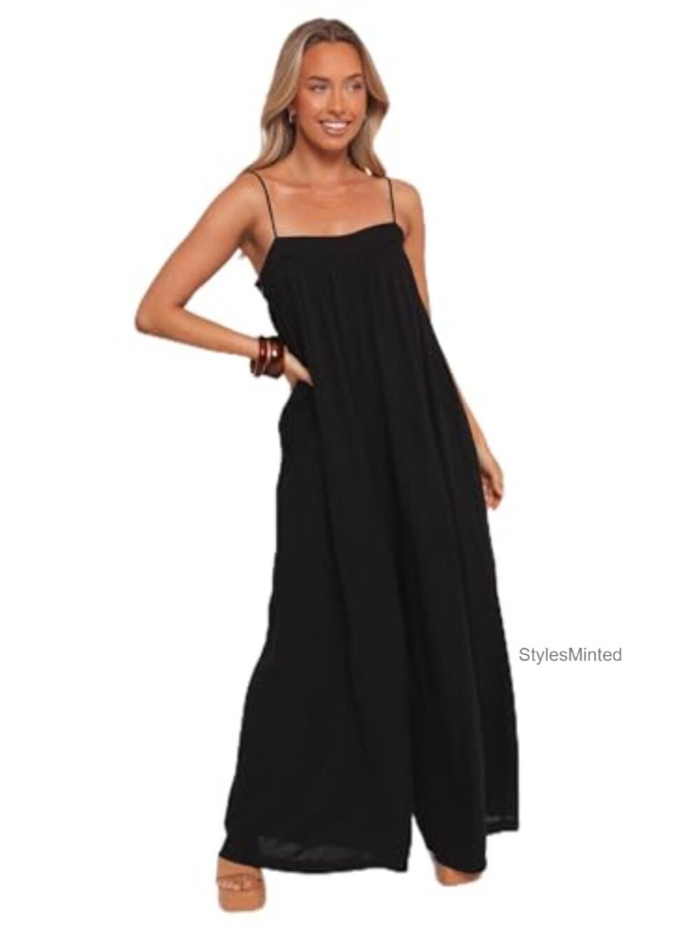 Petal & Pup Abegail Flowy Jumpsuit Linen Rayon Square Neck Wide Leg